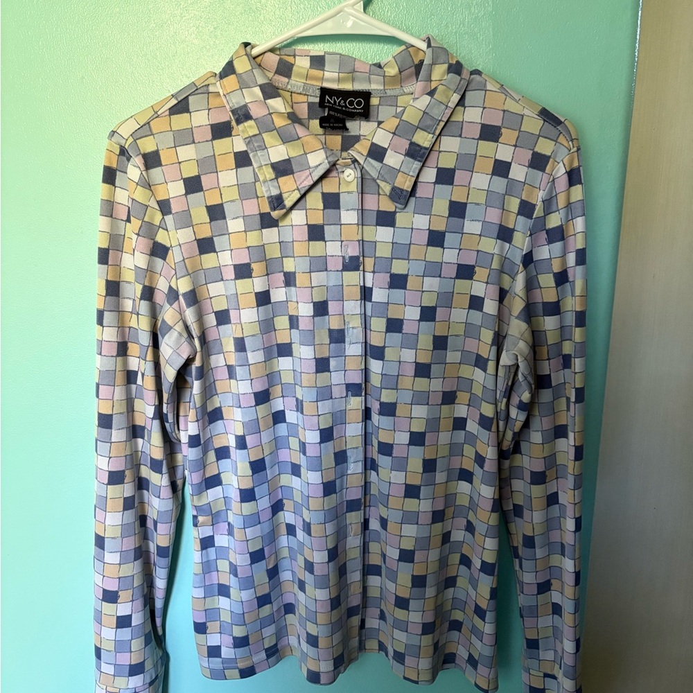 New York & Company Pastel Checkered Blouse